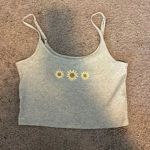 cropped gray tank top with yellow sunflower